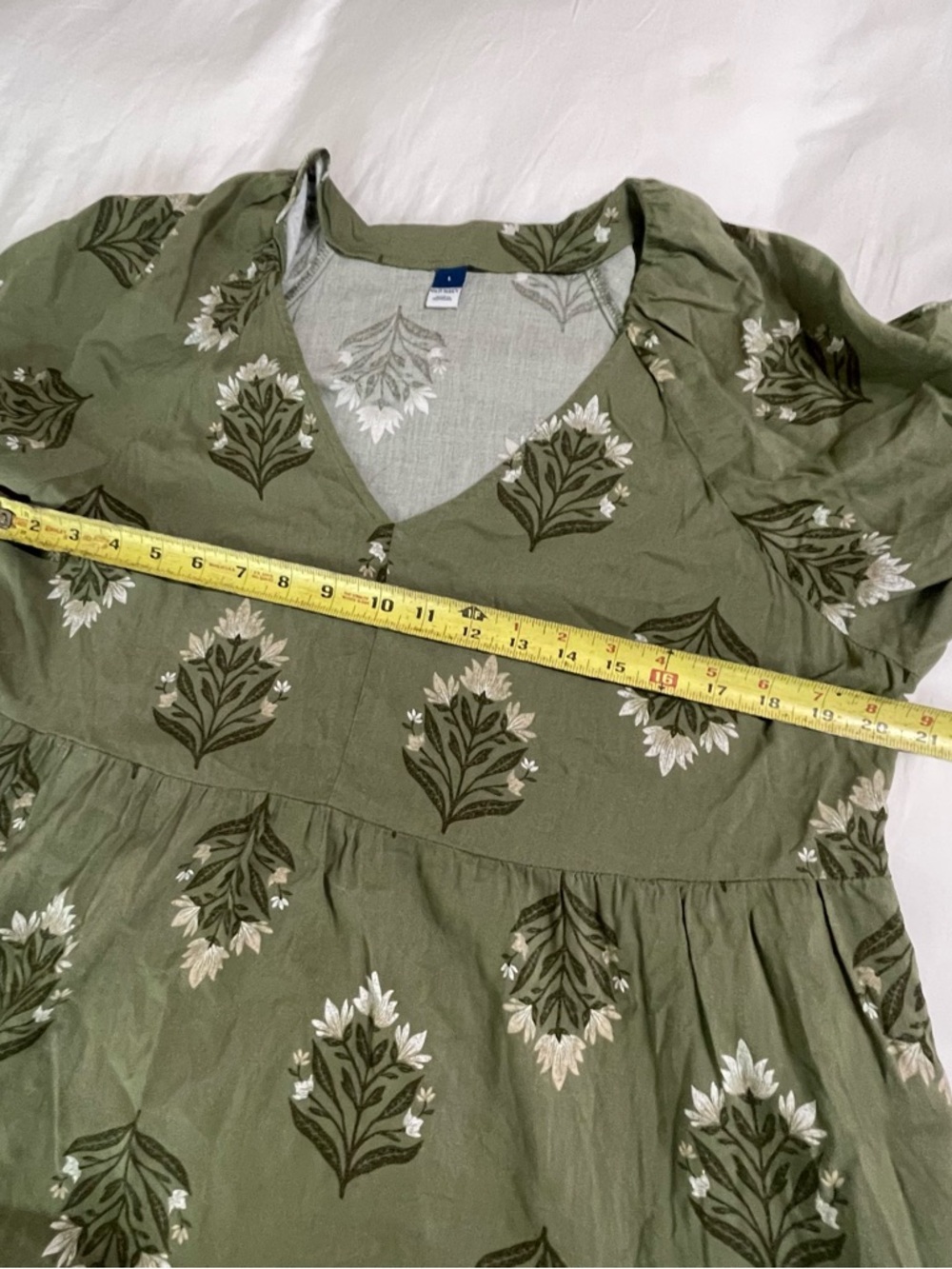 Old Navy Olive Green Floral V-Neck Tiered Mini Dress - Picture 4 of 11